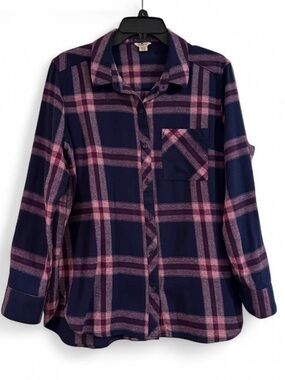Woolrich Navy & Pink Plaid Flannel Button-Down Shirt Women’s Size XL 100% Cotton